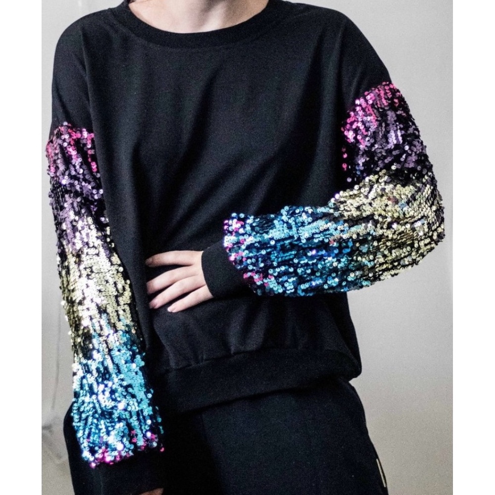 SHEIN | Metallic Jewel Tone Multicolored Long Sleeve Sequin Crewneck Sweatshirt